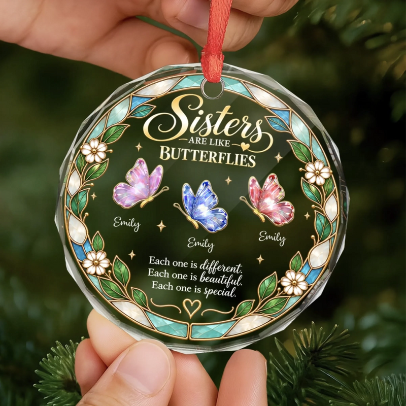 Personalized Glass Ornament - Christmas Gift For Sister, Bestie, Best Friend - Wings Of Sisterhood