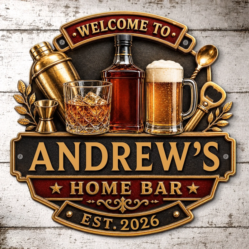 Personalized Shaped Metal Sign - Gift For Men, Family - Welcome To The Bar