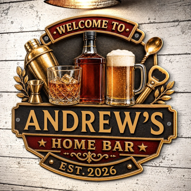 Personalized Shaped Metal Sign - Gift For Men, Family - Welcome To The Bar