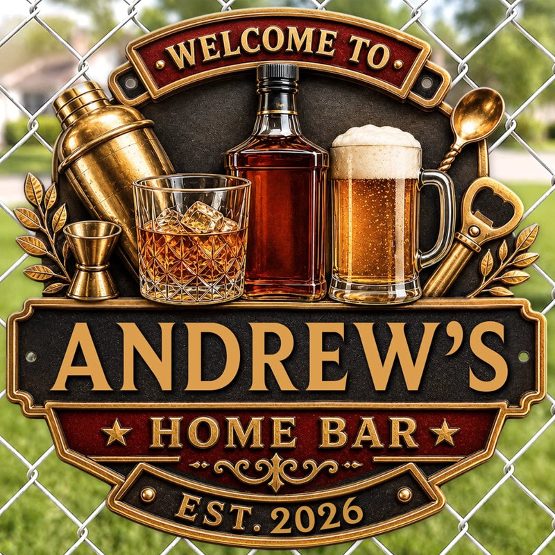 Personalized Shaped Metal Sign - Gift For Men, Family - Welcome To The Bar