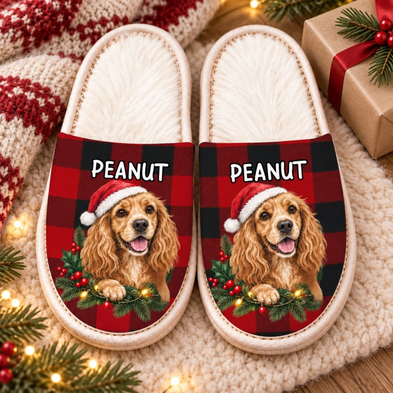 Personalized Photo Flat Scuff Slippers – Christmas Gift For Pet Lovers – Furry, Festive, Unforgettable