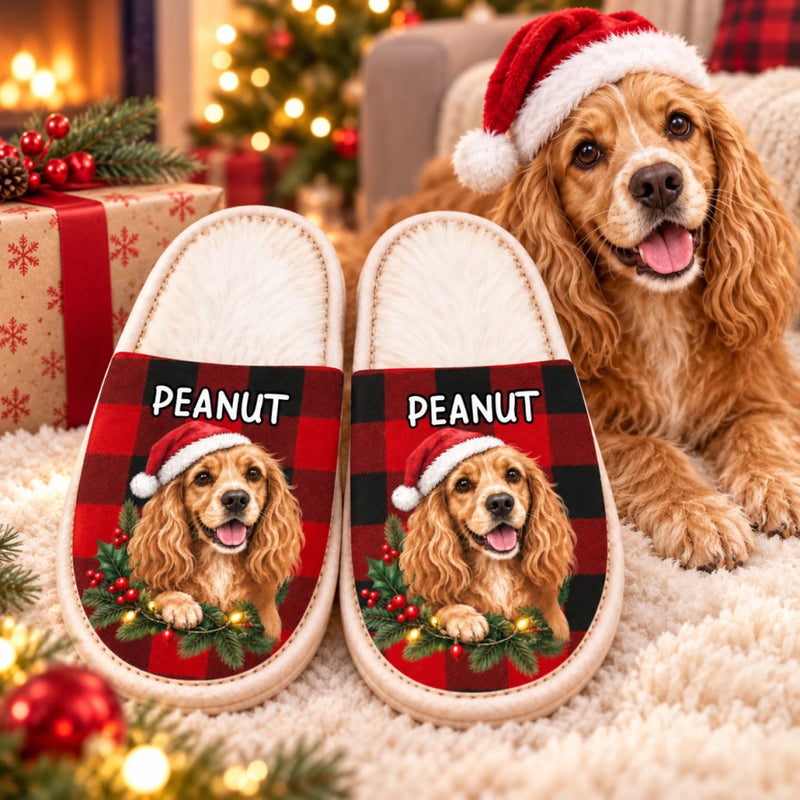 Personalized Photo Flat Scuff Slippers – Christmas Gift For Pet Lovers – Furry, Festive, Unforgettable