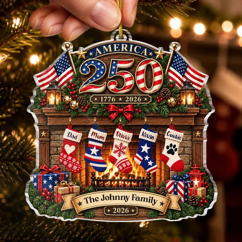 Personalized Acrylic Ornament – America 250th Anniversary Christmas Gift For Family – United We Celebrate