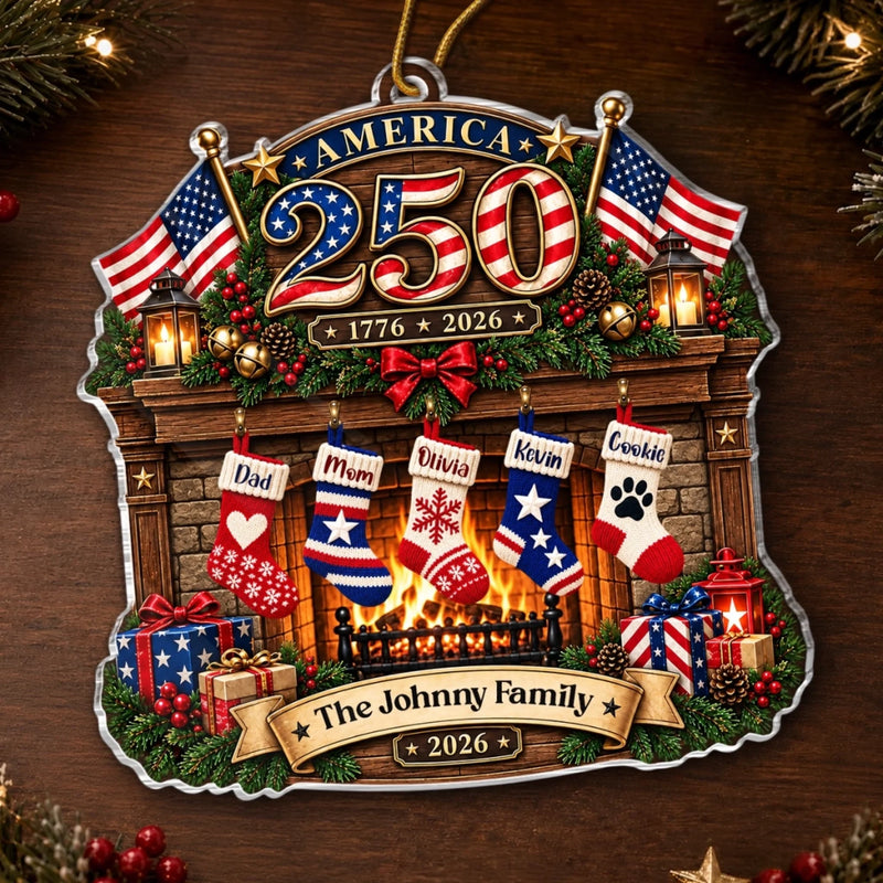 Personalized Acrylic Ornament – America 250th Anniversary Christmas Gift For Family – United We Celebrate