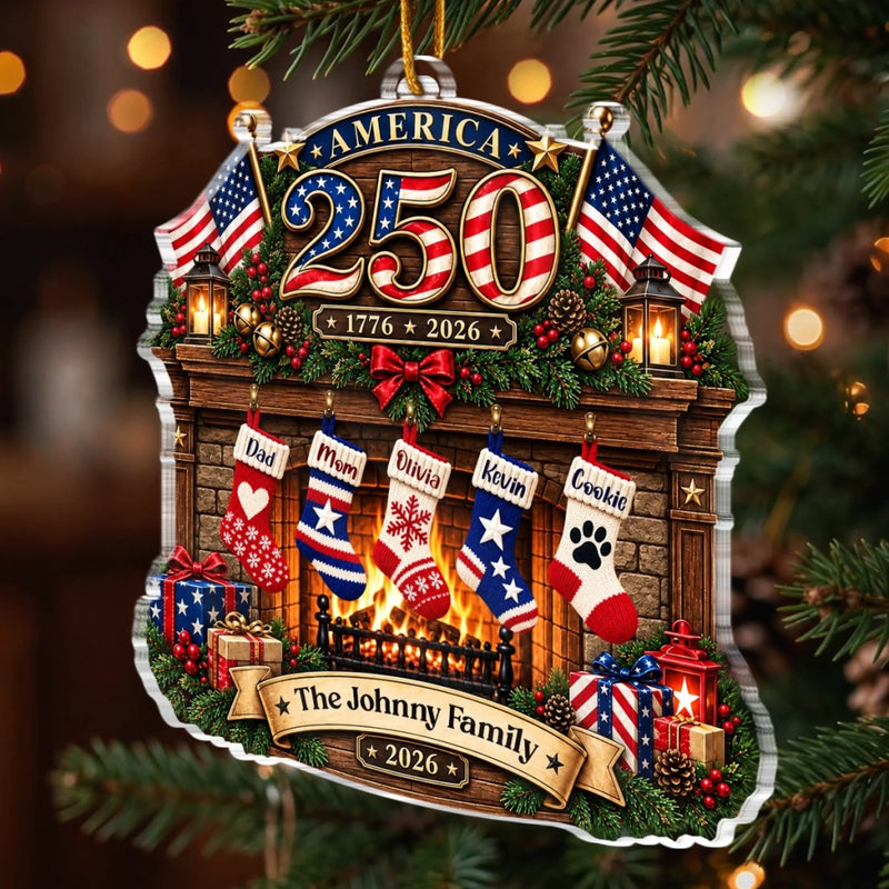 Personalized Acrylic Ornament – America 250th Anniversary Christmas Gift For Family – United We Celebrate