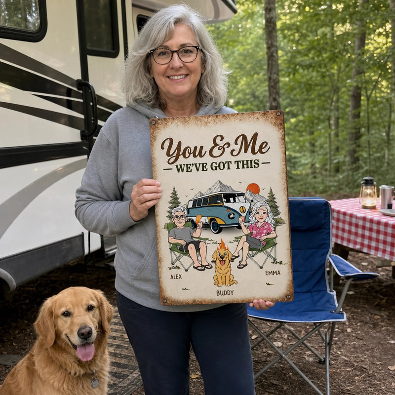 Personalized Home Decor Metal Sign – Summer, Anniversary Gift For Couple, Camping Lovers, Pet Lovers – You & Me We’ve Got This