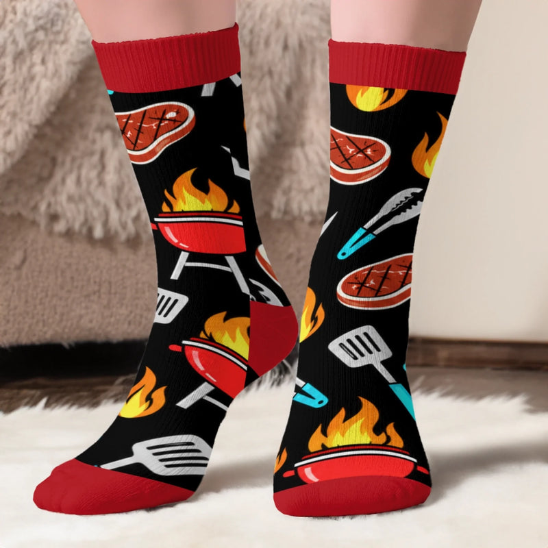 Personalized Crew Socks - Gift For BBQ Lovers - Lucky Grilling Socks