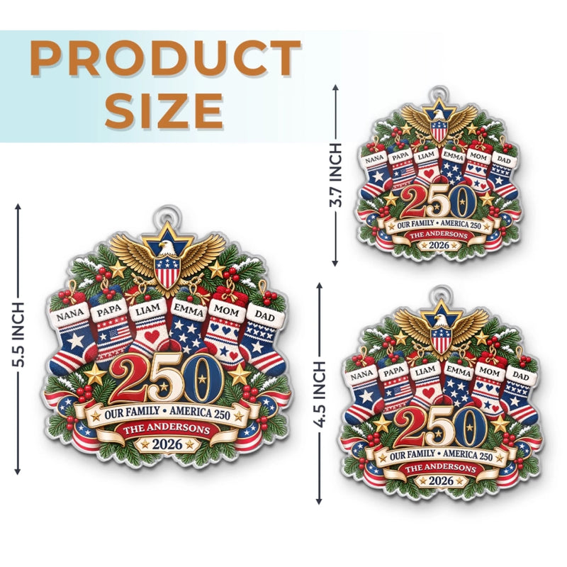 Personalized Acrylic Ornament – America 250th Anniversary Christmas Gift For Family – Made For Freedom