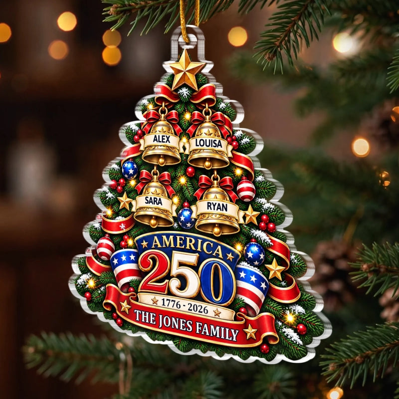 Personalized Acrylic Ornament – America 250th Anniversary Christmas Gift For Family – Let Freedom Bells Ring