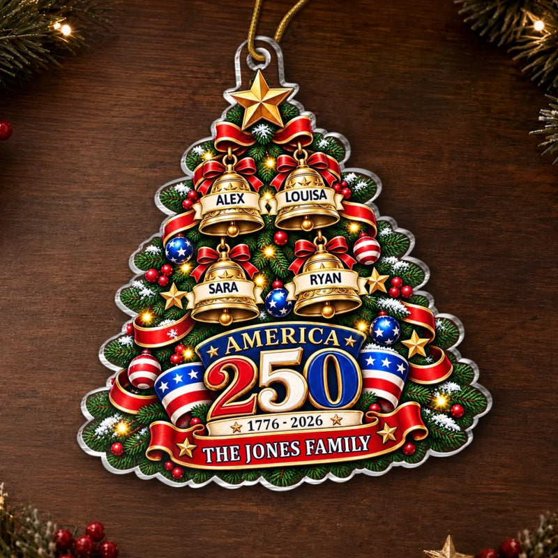 Personalized Acrylic Ornament – America 250th Anniversary Christmas Gift For Family – Let Freedom Bells Ring