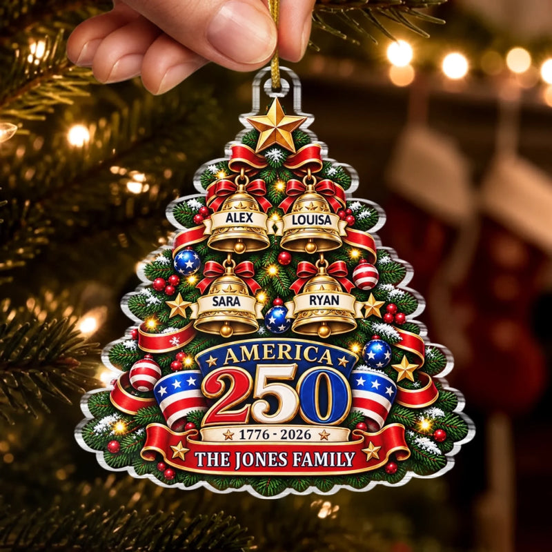 Personalized Acrylic Ornament – America 250th Anniversary Christmas Gift For Family – Let Freedom Bells Ring
