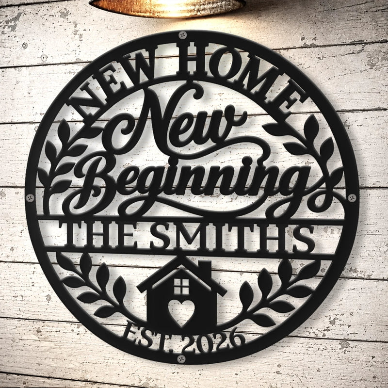 Personalized Shaped Metal Sign - Housewarming Gift for New Homeowners, Family - For A New Beginning