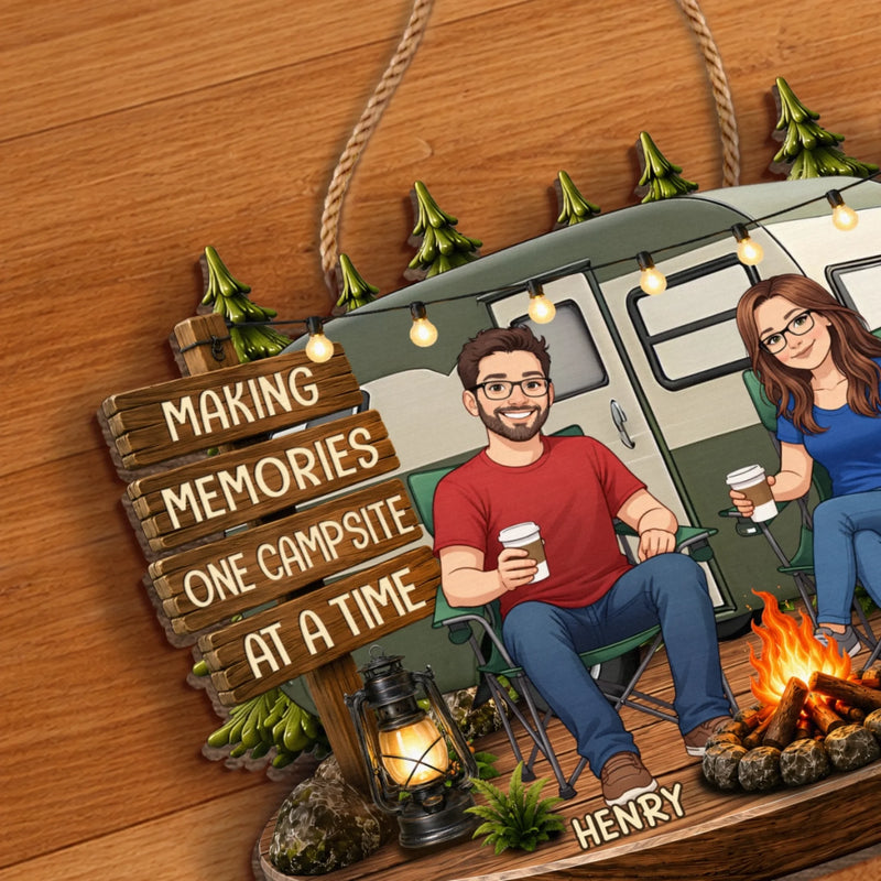 Personalized Photo Wood Sign - Anniversary Gift for Couple, Camping Lovers - Making Memories
