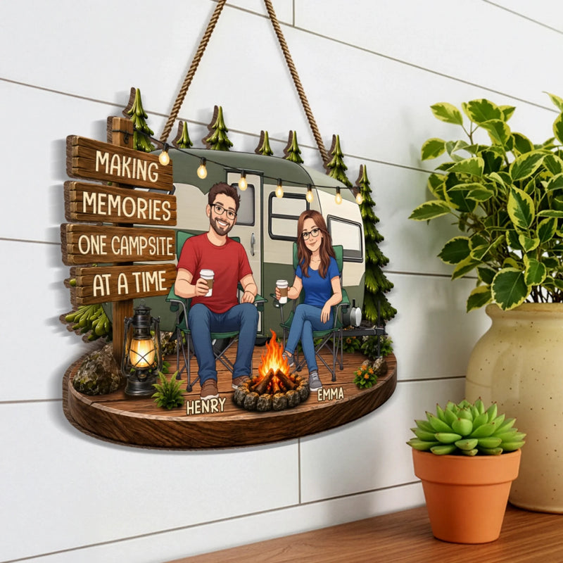 Personalized Photo Wood Sign - Anniversary Gift for Couple, Camping Lovers - Making Memories