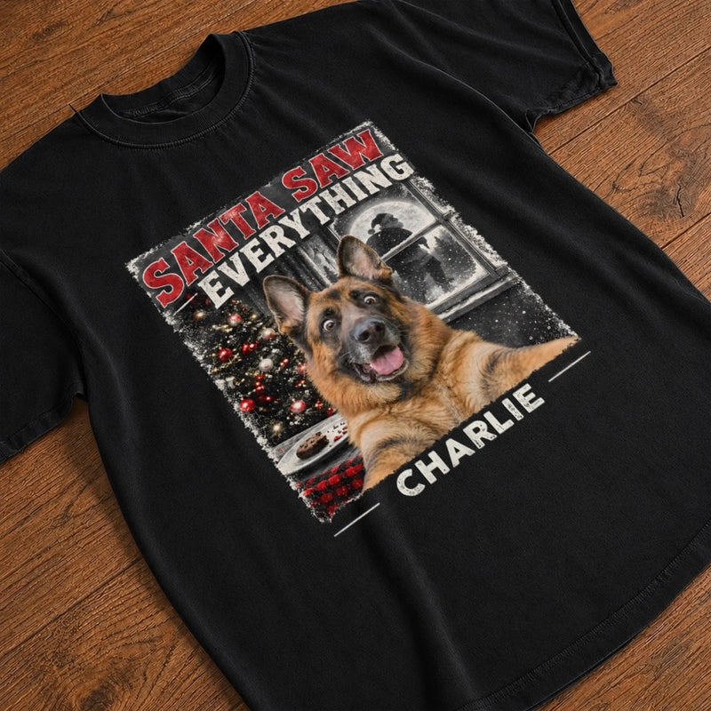 Personalized Photo Comfort T-Shirt - Christmas Gift For Pet Lovers - Santa Saw Everything