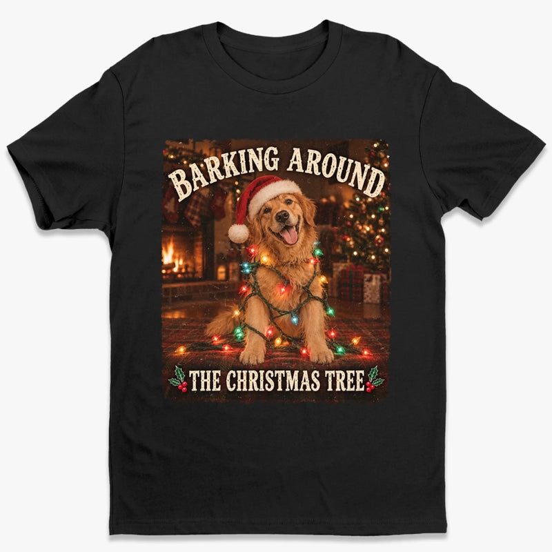 Personalized Photo Comfort T-Shirt - Christmas Gift For Pet Lovers - Barking Around Christmas Tree
