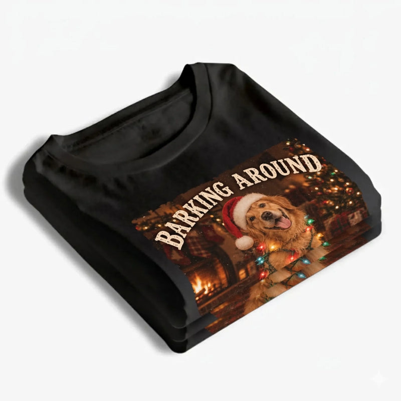 Personalized Photo Comfort T-Shirt - Christmas Gift For Pet Lovers - Barking Around Christmas Tree