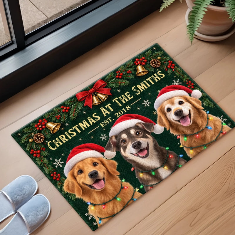 Personalized Photo Shaped Doormat - Christmas Gift For Pet Lovers - Christmas At Our Pawlace