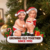 Personalized Photo Wood Ornament – Christmas, Funny Gift For Couple – Trouble Looks Good Naked