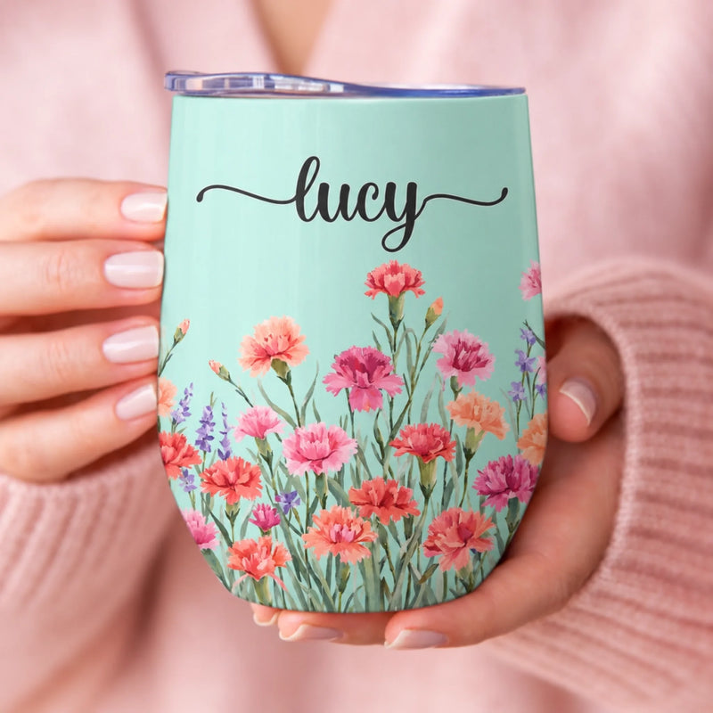 Personalized Wine Tumbler - Gifts For Women, Besties, Sisters, BFF, Family, Yourself - Born To Bloom