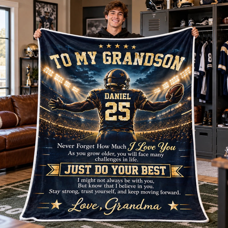 Personalized Blanket - Birthday Gift For Grandson, Son - Keep Going Keep Growing