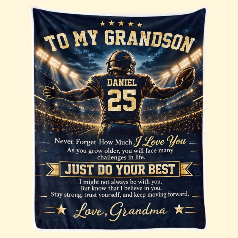 Personalized Blanket - Birthday Gift For Grandson, Son - Keep Going Keep Growing