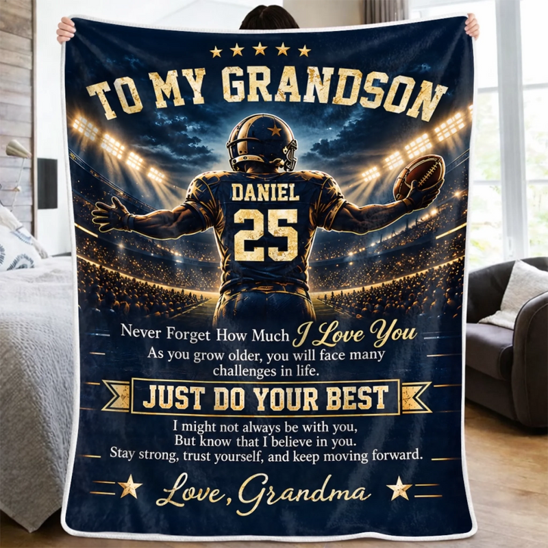 Personalized Blanket - Birthday Gift For Grandson, Son - Keep Going Keep Growing