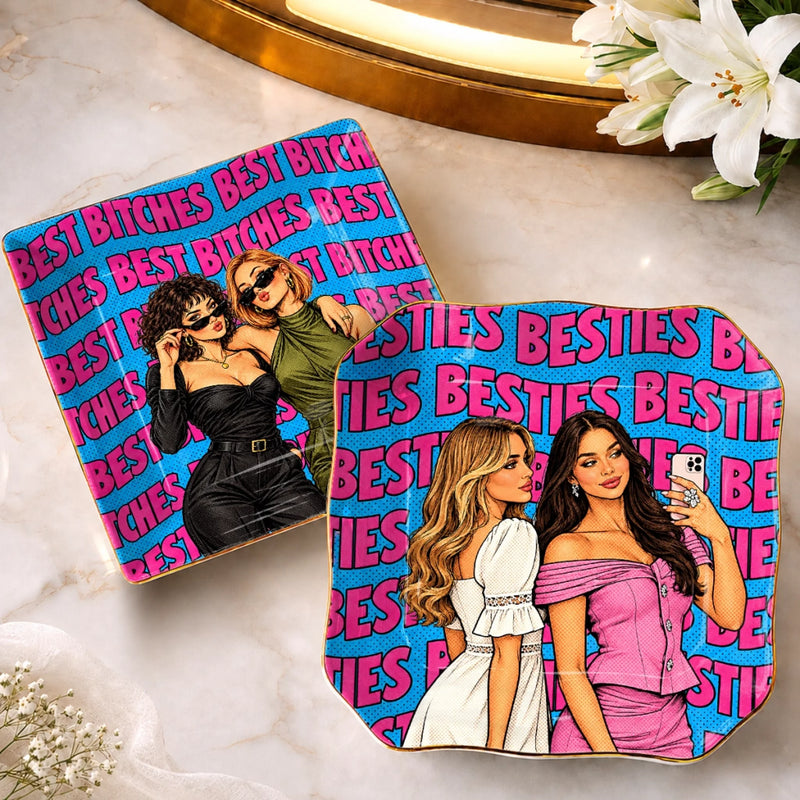 Personalized Photo Jewelry Dish - Birthday Gift For Sister, Bestie, Best Friend - Slay All Day Bestie