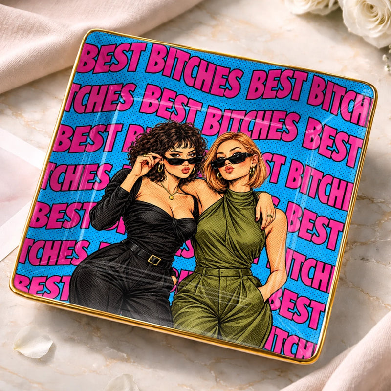 Personalized Photo Jewelry Dish - Birthday Gift For Sister, Bestie, Best Friend - Slay All Day Bestie