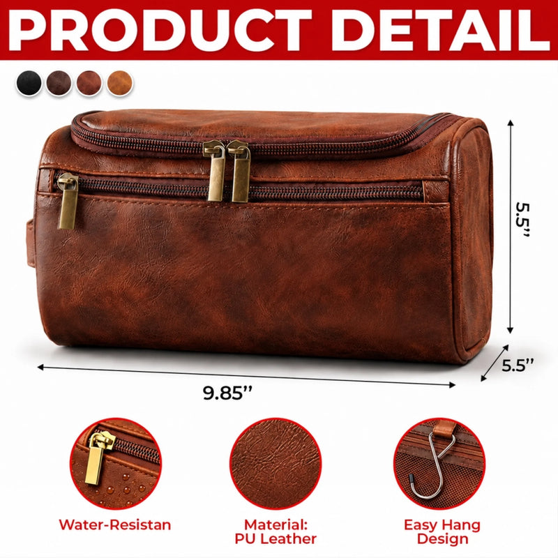Personalized Leather Toiletry Bag - Gift For Dad, Grandpa, Husband - Take The Scenic Route