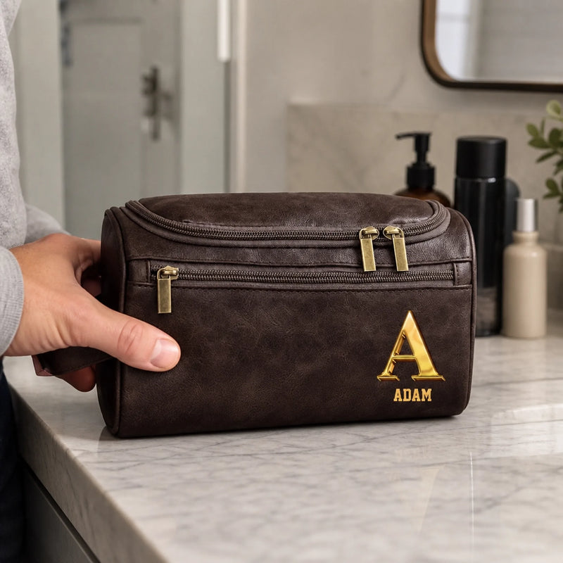 Personalized Leather Toiletry Bag - Gift For Dad, Grandpa, Husband - Take The Scenic Route