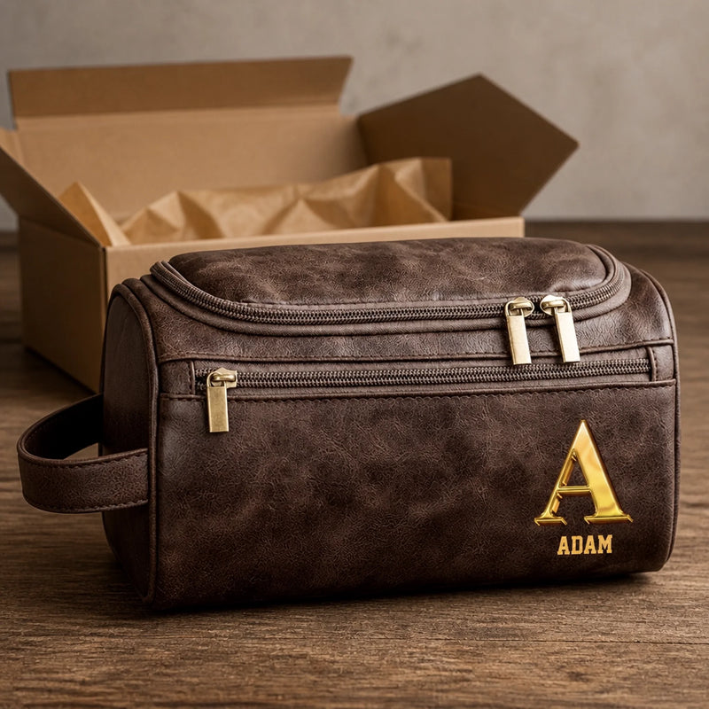 Personalized Leather Toiletry Bag - Gift For Dad, Grandpa, Husband - Take The Scenic Route