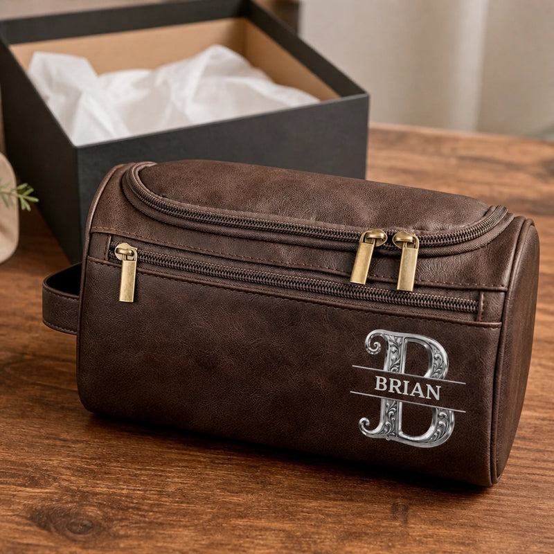 Personalized Leather Toiletry Bag - Gift For Dad, Grandpa, Husband - Keep It Classic