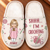 Personalized Flat Scuff Slippers - Crochet, Knitting Gift For Craft Lovers - Shhh I'm Crocheting