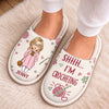 Personalized Flat Scuff Slippers - Crochet, Knitting Gift For Craft Lovers - Shhh I'm Crocheting