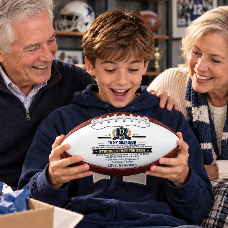 Personalized Leather Football - Gift For Son, Grandson, America Football Lovers - Braver Than You Believe
