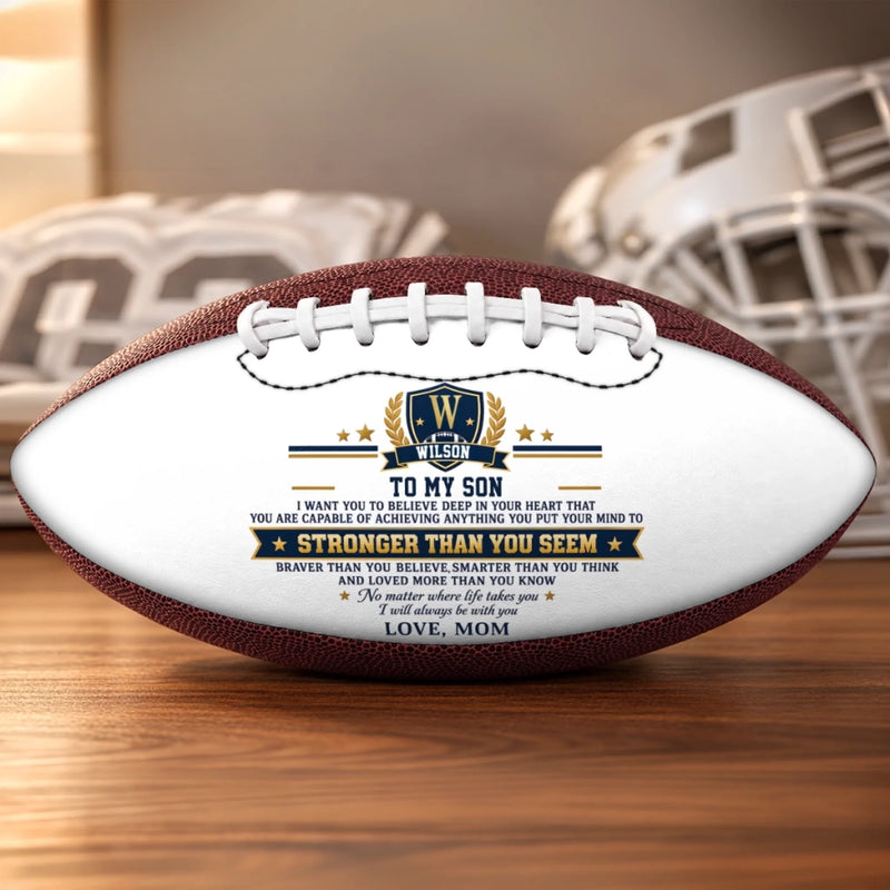 Personalized Leather Football - Gift For Son, Grandson, America Football Lovers - Braver Than You Believe