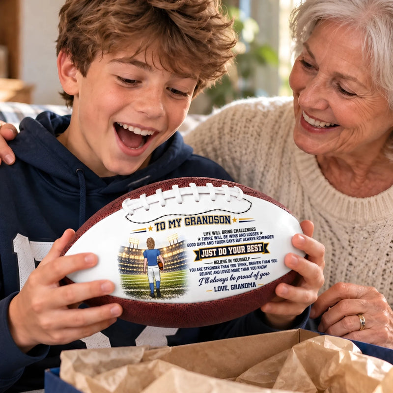 Personalized Leather Football - Gift For Son, Grandson, America Football Lovers - Always Keep Moving Forward