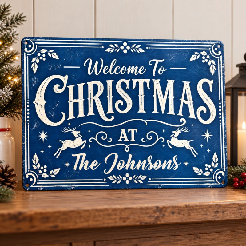 Personalized Home Decor Metal Sign - Christmas Gift for Housewarming, Family - Christmas Belongs Here