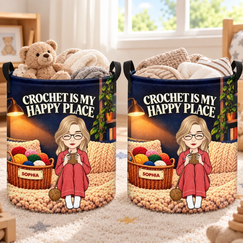 Personalized Laundry Basket - Crochet, Knitting Gift For Craft Lovers - My Happy Place