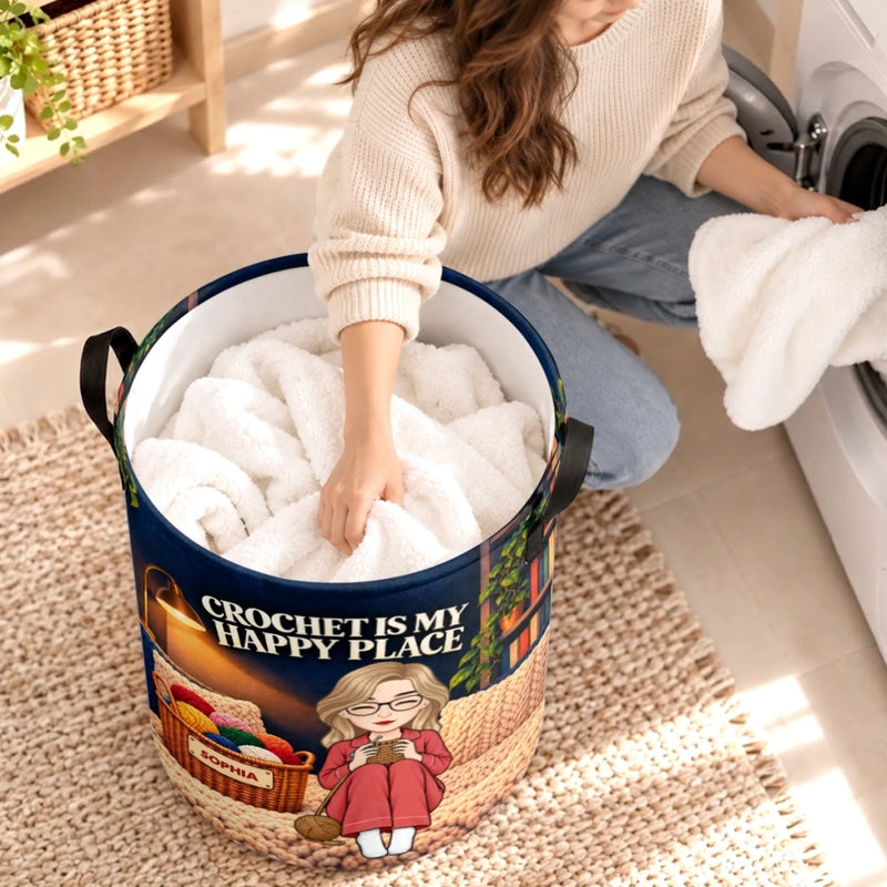 Personalized Laundry Basket - Crochet, Knitting Gift For Craft Lovers - My Happy Place