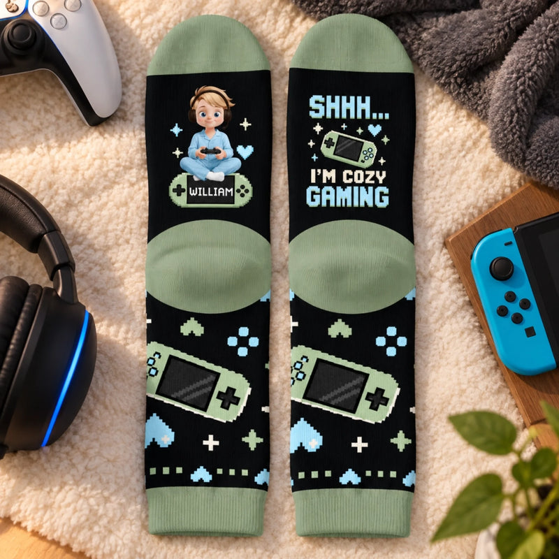 Personalized Crew Socks – Gifts For Game Lovers – Shhh... I’m Cozy Gaming