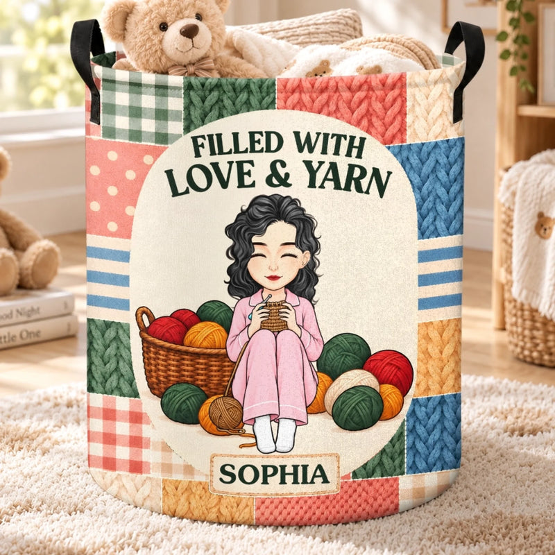 Personalized Laundry Basket - Crochet, Knitting Gift For Craft Lovers - Filled With Love, Yarn