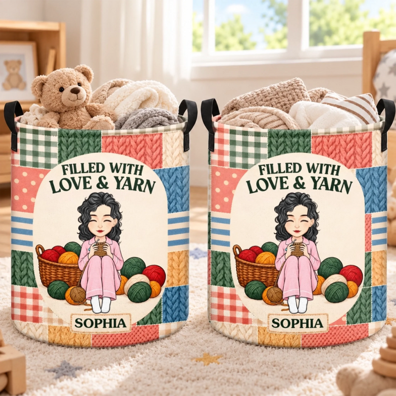 Personalized Laundry Basket - Crochet, Knitting Gift For Craft Lovers - Filled With Love, Yarn