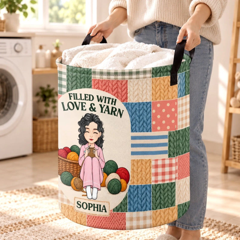 Personalized Laundry Basket - Crochet, Knitting Gift For Craft Lovers - Filled With Love, Yarn