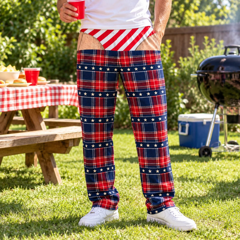 Personalized Pajama Pants - Christmas, Funny Gift For Men, Husband, Dad - Stars Stripes Shenanigans