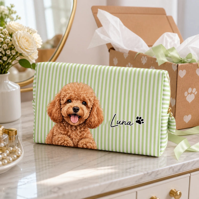 Personalized Photo Seersucker Makeup Bag - Birthday Gift For Pet Lovers - Fur On Everything