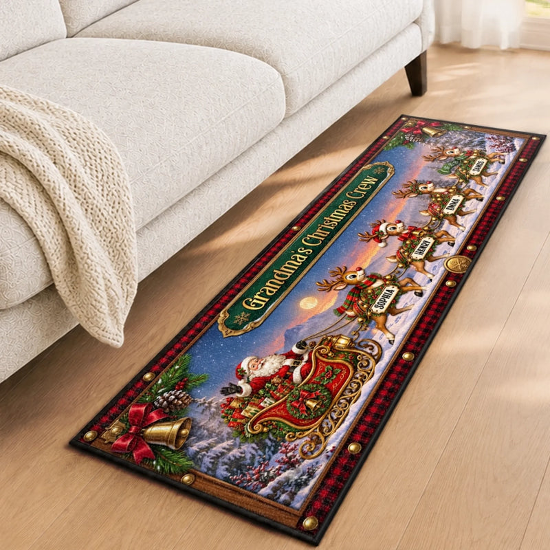 Personalized Runner Rug - Christmas Gift For Grandma, Grandpa, Family - Santa’s Reindeer Crew Arrive