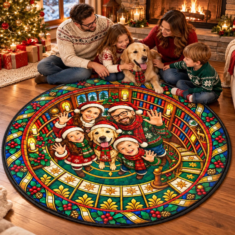 Personalized Photo Quilted Round Mat - Christmas Gift For Family - Festive Family Moments