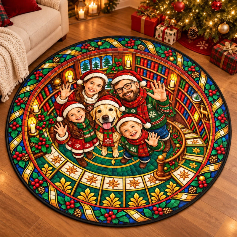 Personalized Photo Quilted Round Mat - Christmas Gift For Family - Festive Family Moments